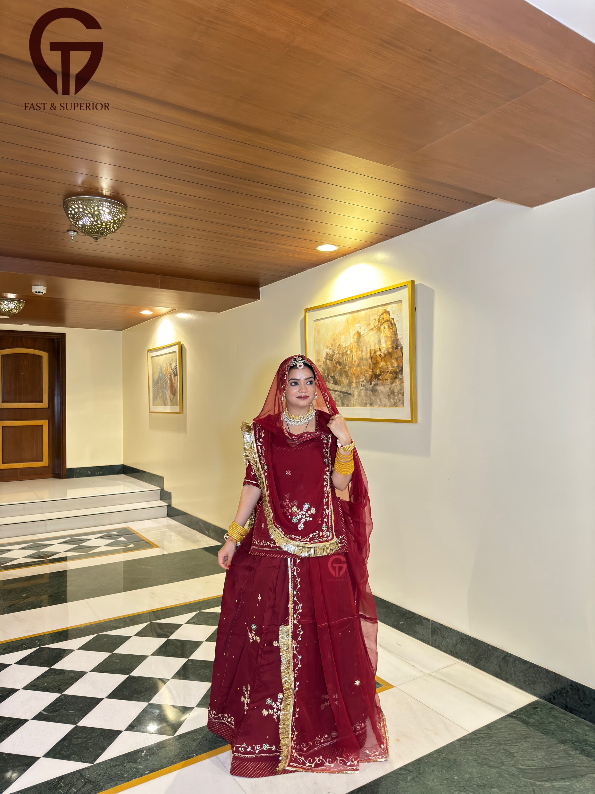 Elegant Partywear Important Crepe Maroon Coloured Humrahi Rajputi Poshak