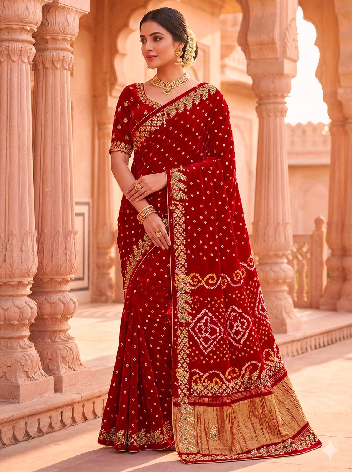 Gaji Silk Bandhani Saree with Handcrafted Gota Patti Work - Vibrant & Elegant