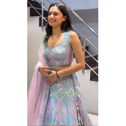 Luxury Real Mirror Lehenga in Malai Satin Silk with Heavy Embroidery, Can-Can & Canvas Layer