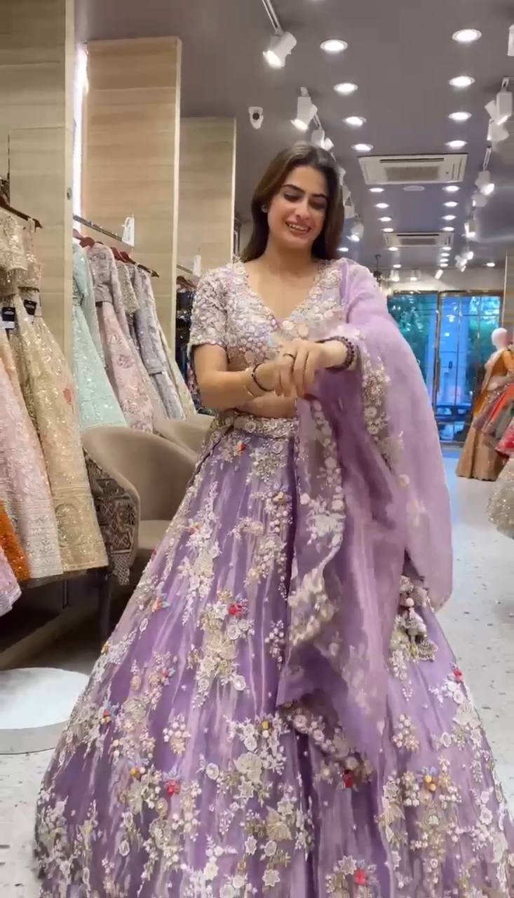 4-Meter Flared Organza Silk Lehenga with Sequins Work | Heavy Canvas & Can-Can Layers | Semi-Stitched Glamorous Ethnic Wear