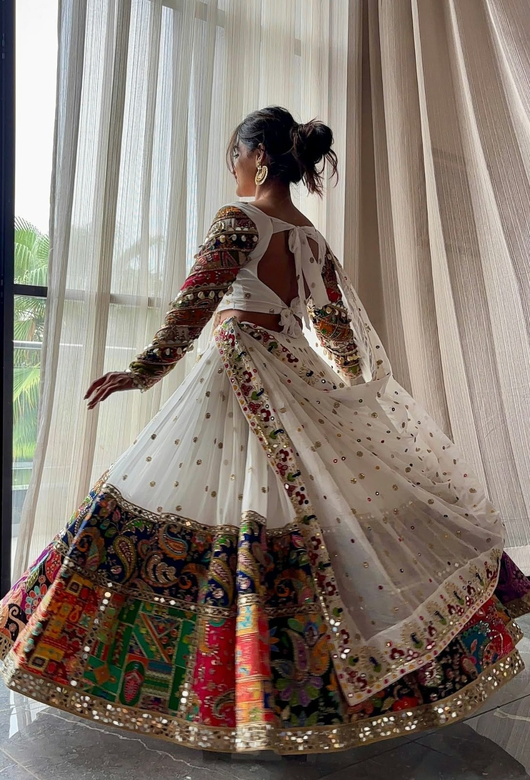 Premium Navratri Malai Satin Silk Lehenga Set | Mirror Work