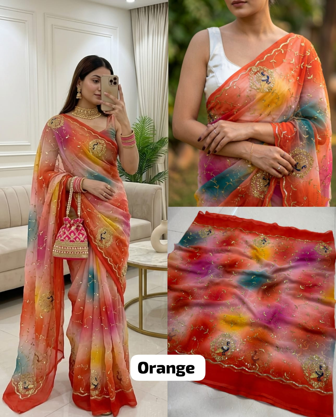 Premium Royal Georgette Saree in Multicolour