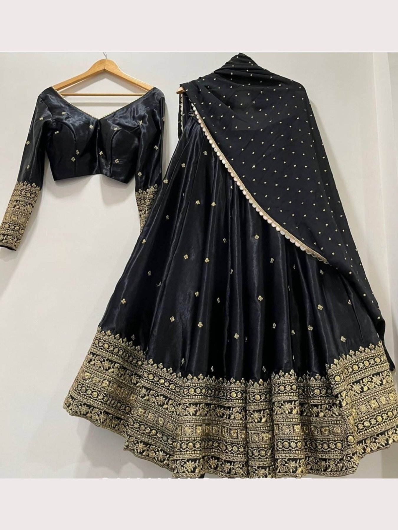 Embroidered Semi-Stitched Chinon Lehenga Choli with Dupatta Set – Free Size