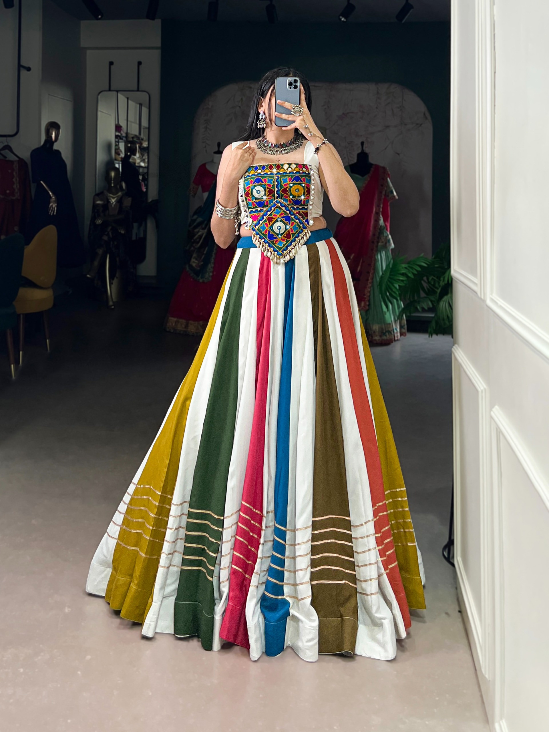 Vibrant Gujarati Chaniya Choli Lehenga Set - Multicolor Traditional Indian Dance Dress