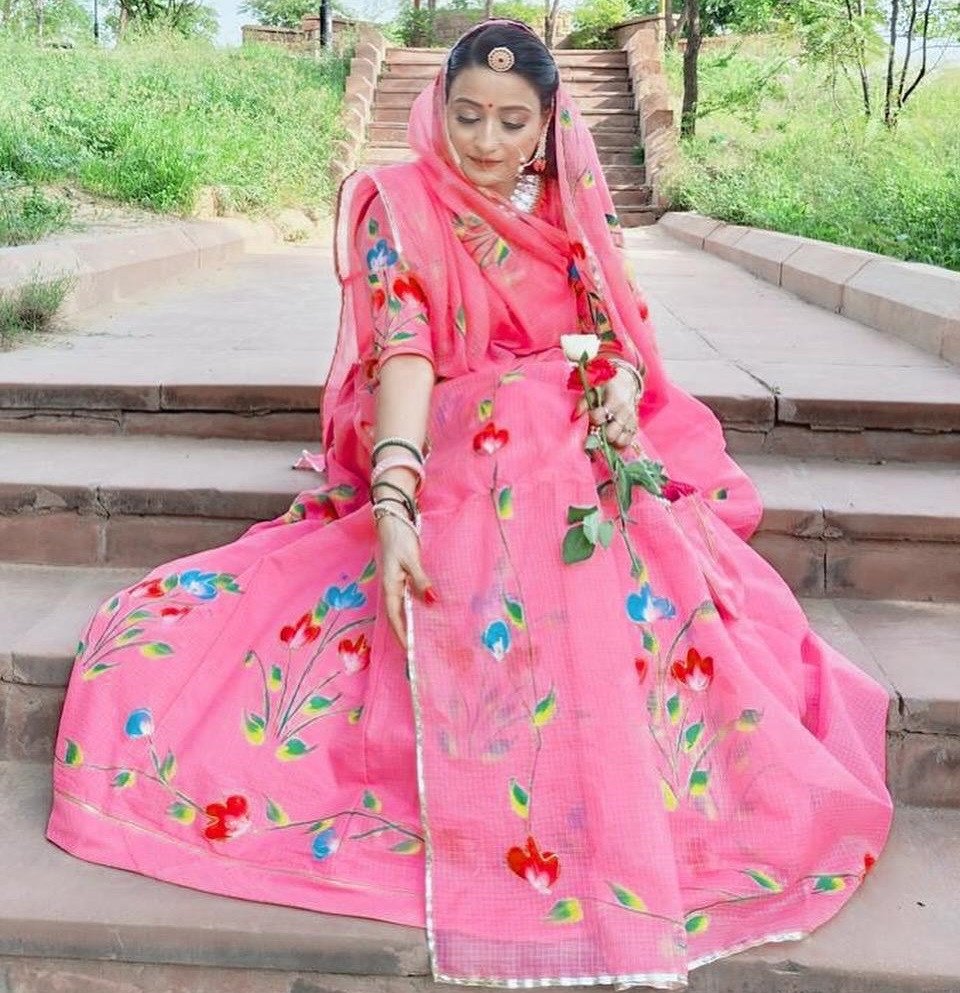 Elegant Kota Doriya Rajputi Suit with Heavy Brush Print & Shiner Work