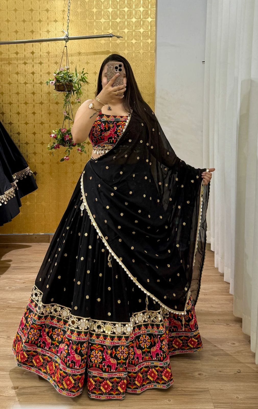 Navratri Special Designer Lehenga Choli | Premium Georgette Heavy Sequins, Digital Print & Real Mirror Work | 4 Meter Flair