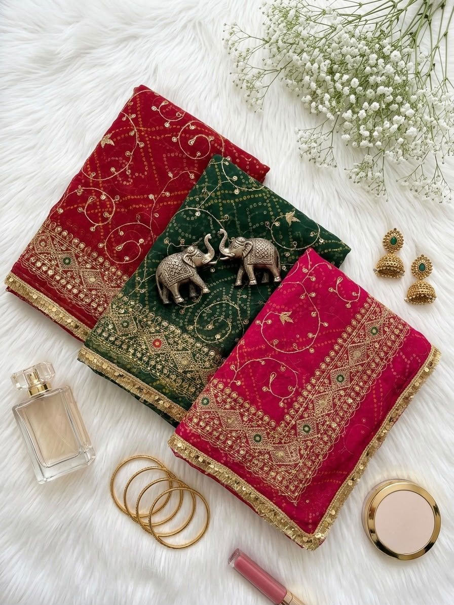 Premium Royal Georgette Bhandej Saree