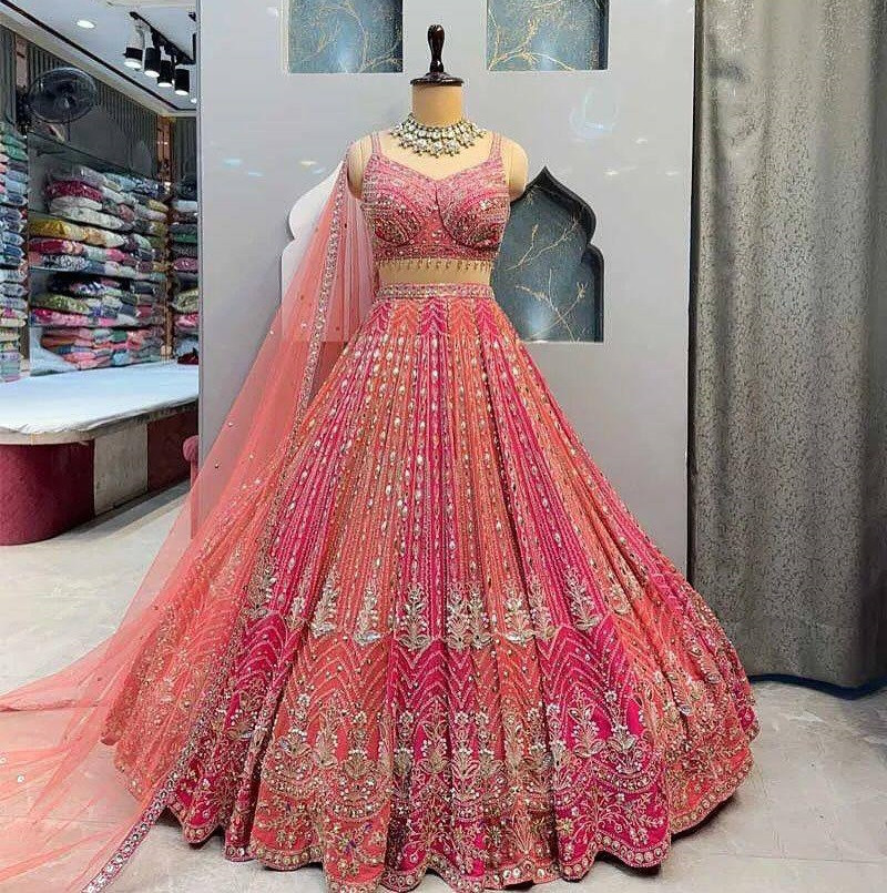 Designer Fox Georgette Lehenga with Sequins Coding & Real Mirror Work – 4 Meter Flare