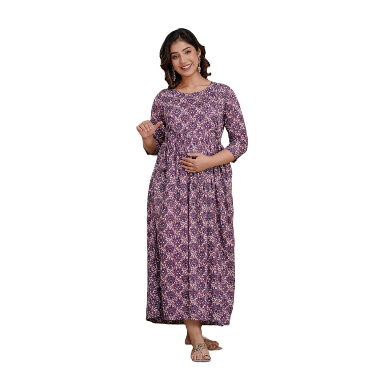 Sky red Printed Maternity Feeding Kurti