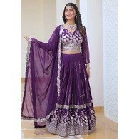 Embroidered Purple Georgette Semi-Stitched Lehenga Choli with Dupatta