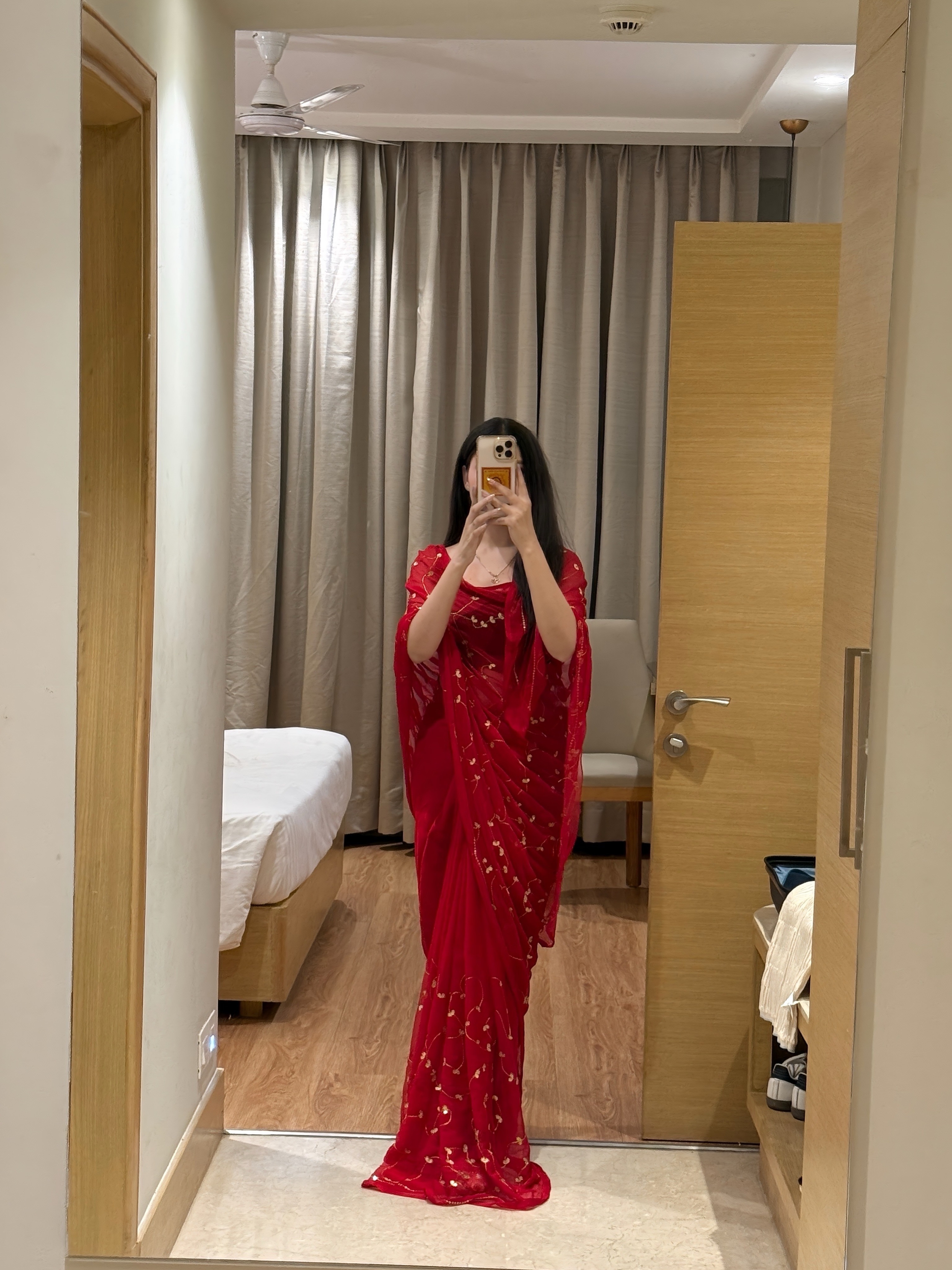 Karwa Chauth Special Red Pure Chiffon Darbari Saree With Blouse | Festive Rajputi Style Saree