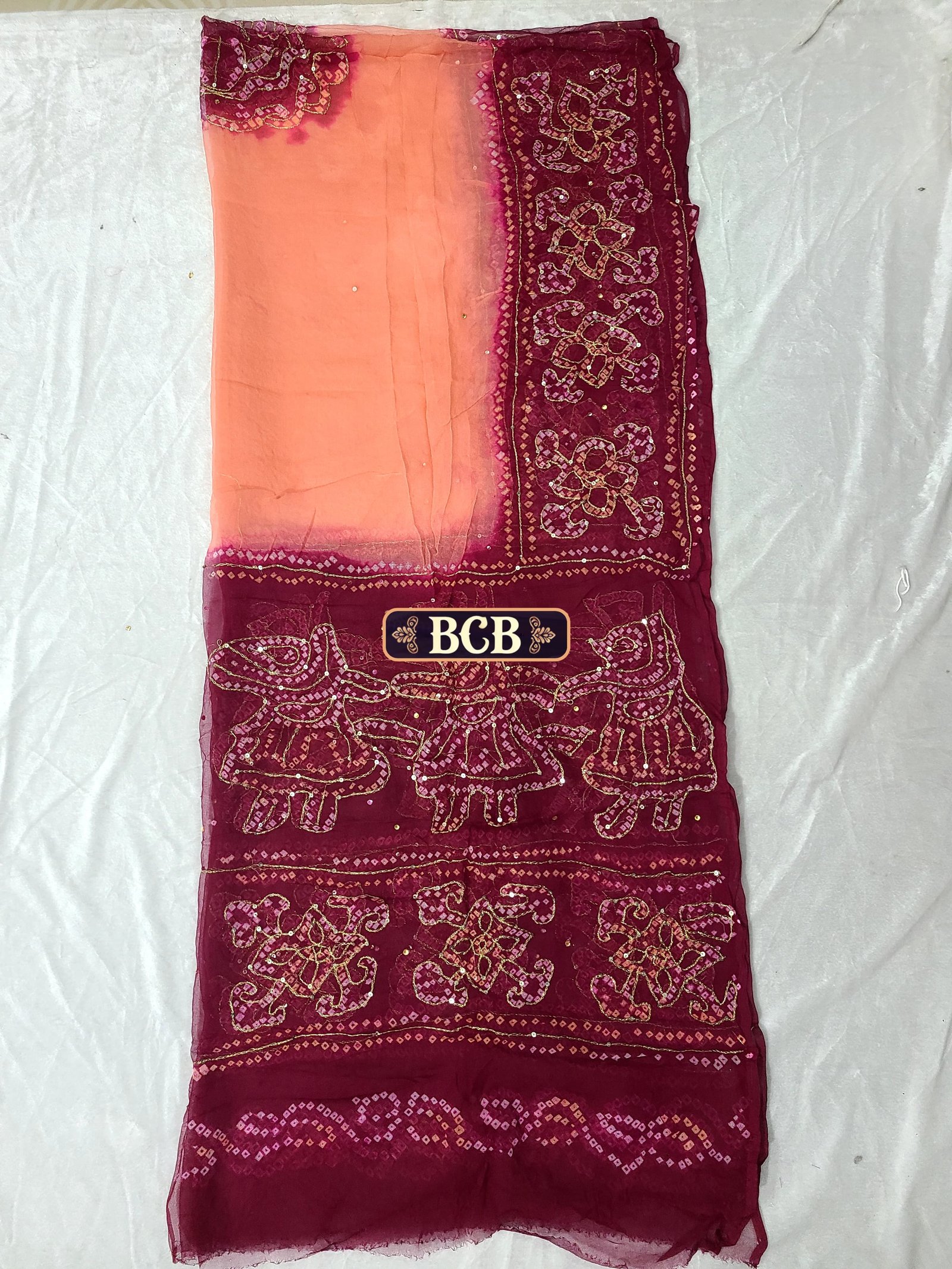 Full Size Pure Fabric Gujarati Dupatta With Hand Bandhej And Aari tari Work