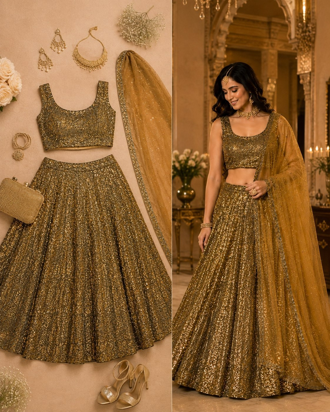 Premium Tapeta Satin Silk Sequins Work Lehenga Choli With Heavy Cancan & Organza Dupatta