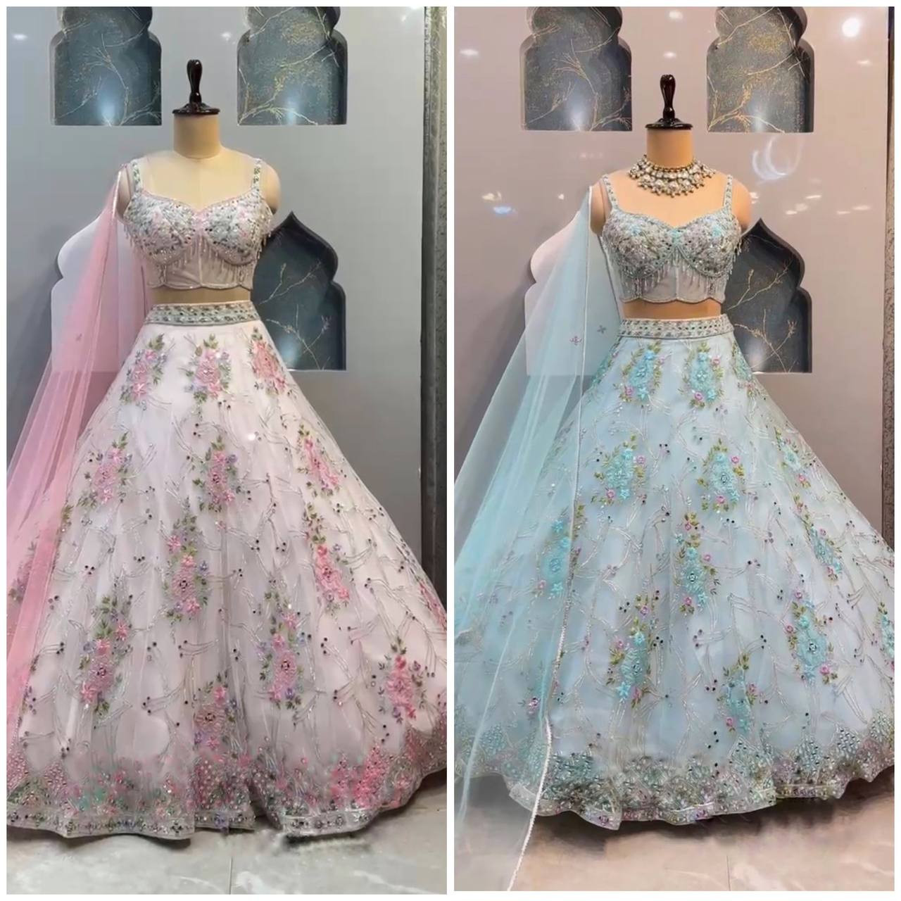 Beautiful Real Mirror Work Heavy Organza Silk Lehenga with Sequins Embroidery, Can-Can & Canvas Layers