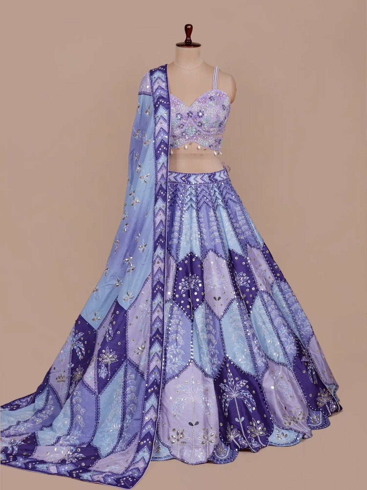 Premium Chinon Silk Mirror Work Lehenga Choli with Digital Print, Heavy Real Mirror Work & Designer Dupatta