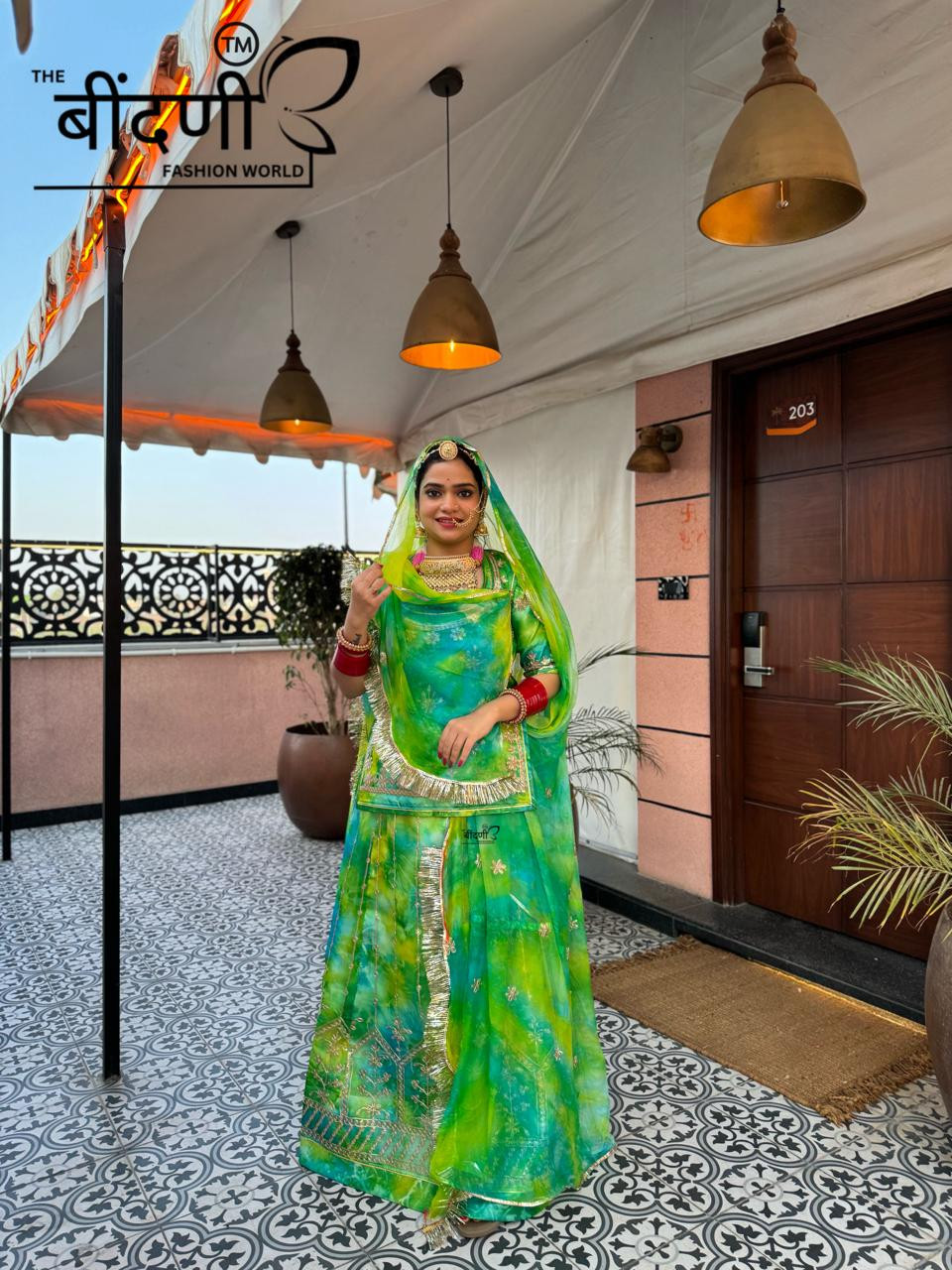 Shibori organza raputi poshak