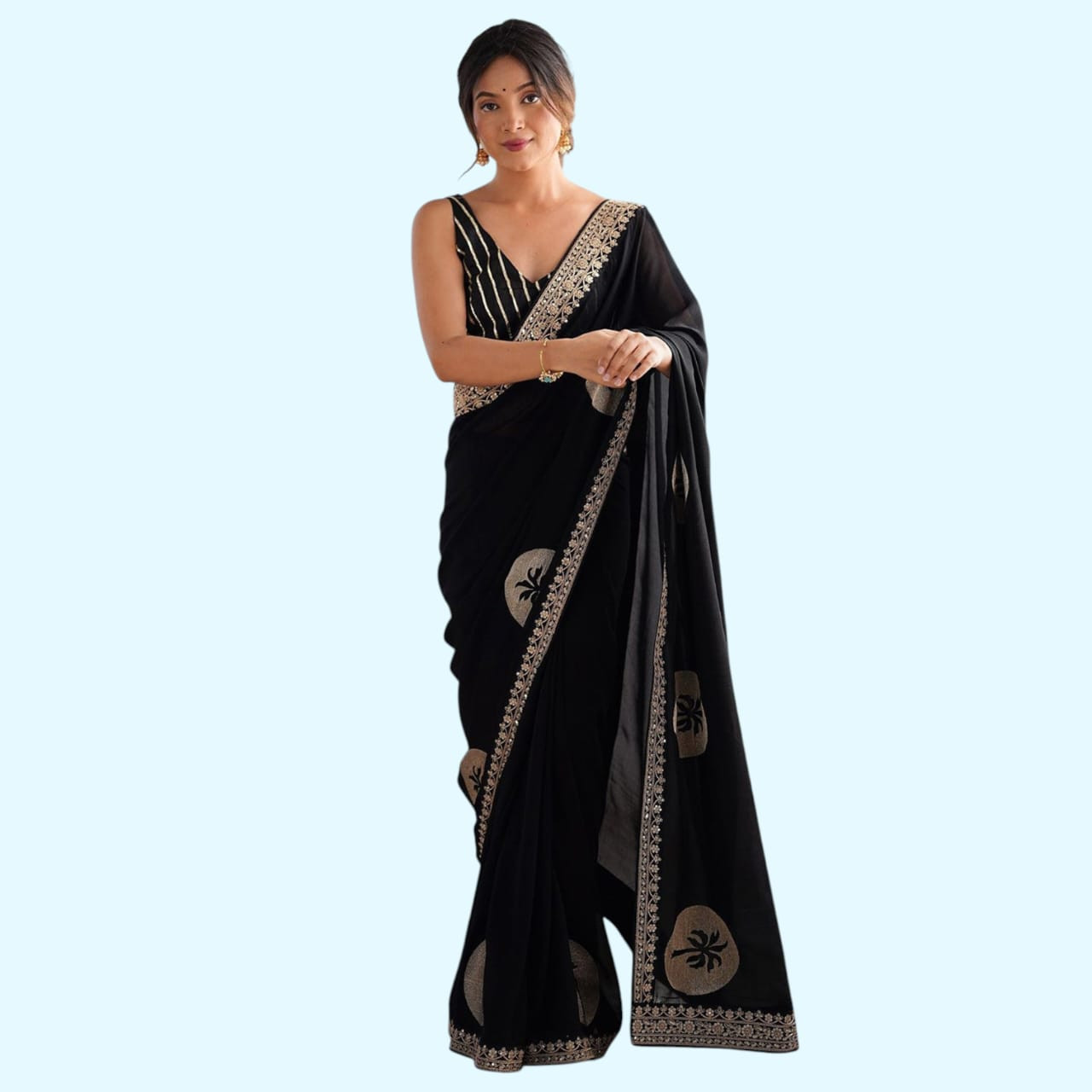 Black Rangoli Party Wear Saree with Embroidered Border Lace & Art Silk Blouse