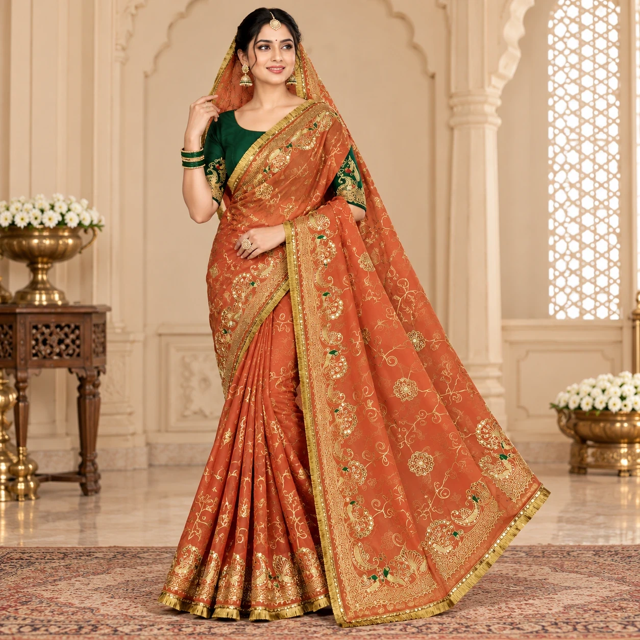 Premium Royal Georgette Rajwadi Saree with Kasab Sequin Work