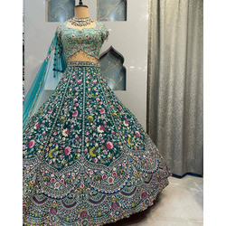 4-Meter Flared Sequins Embroidery Cut Work Lehenga with Can-Can & Canvas Layers | Malai Silk Semi-Stitched Set with Blouse & Butterfly Net Dupatta