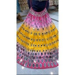 3.25 Meter Flare Fox Georgette Real Mirror Embroidered Lehenga with Cancan & Canvas Patta