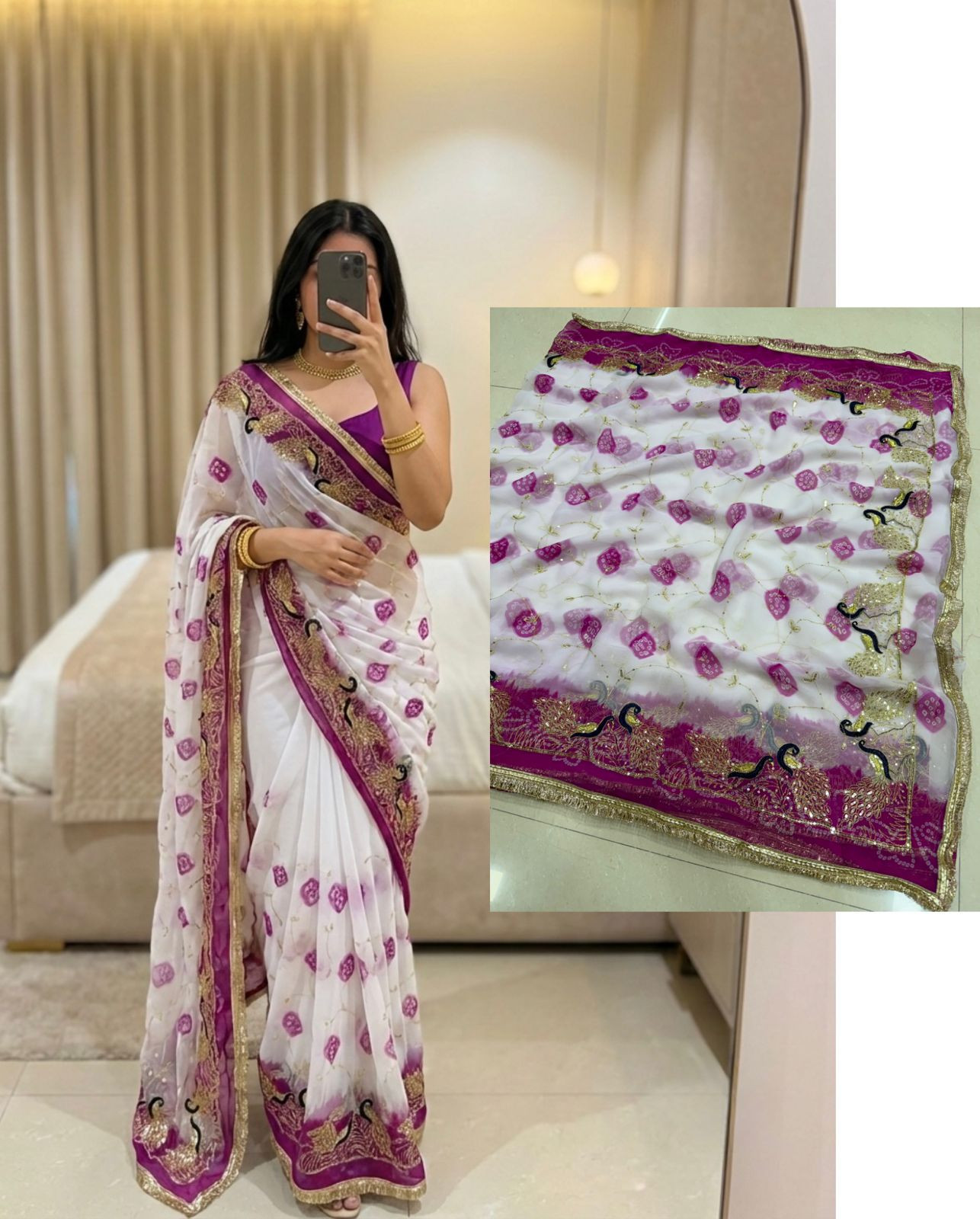Pecock Designer Royal Georgette Faag Saree With Sequence Work