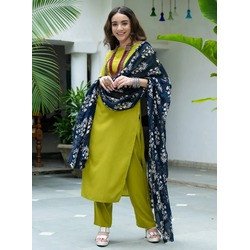 Women’s Silk Blend Kurta Pant with Georgette Dupatta Set – Light Green