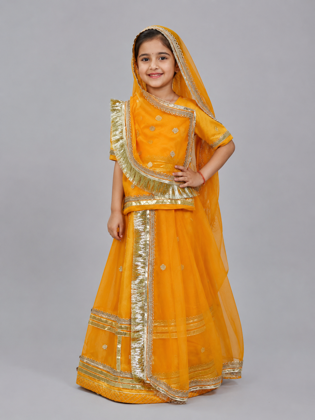 Baby Girl Rajputi Poshak – Premium Silk Dress with Humrahi Pure Odhna | Age 3–11 Years