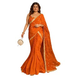 Designer Chinnon Silk Lehenga Saree with Embroidery & Sequence Work – Ready to Wear