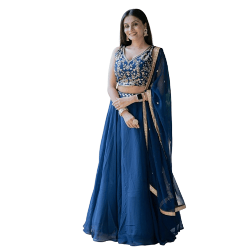 Blue Coloured Festive Season Lahanga Choli With Exquisite Sequence And Thread Work