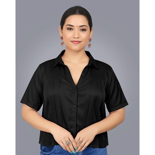 Black, Green, Maroon & Purple Pleated Satin Tunic Fabric – Collared Shirt Style