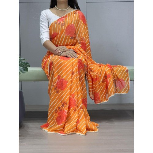 Elegant Weightless Lehariya Saree with Pearl Lace – Premium Summer Collection