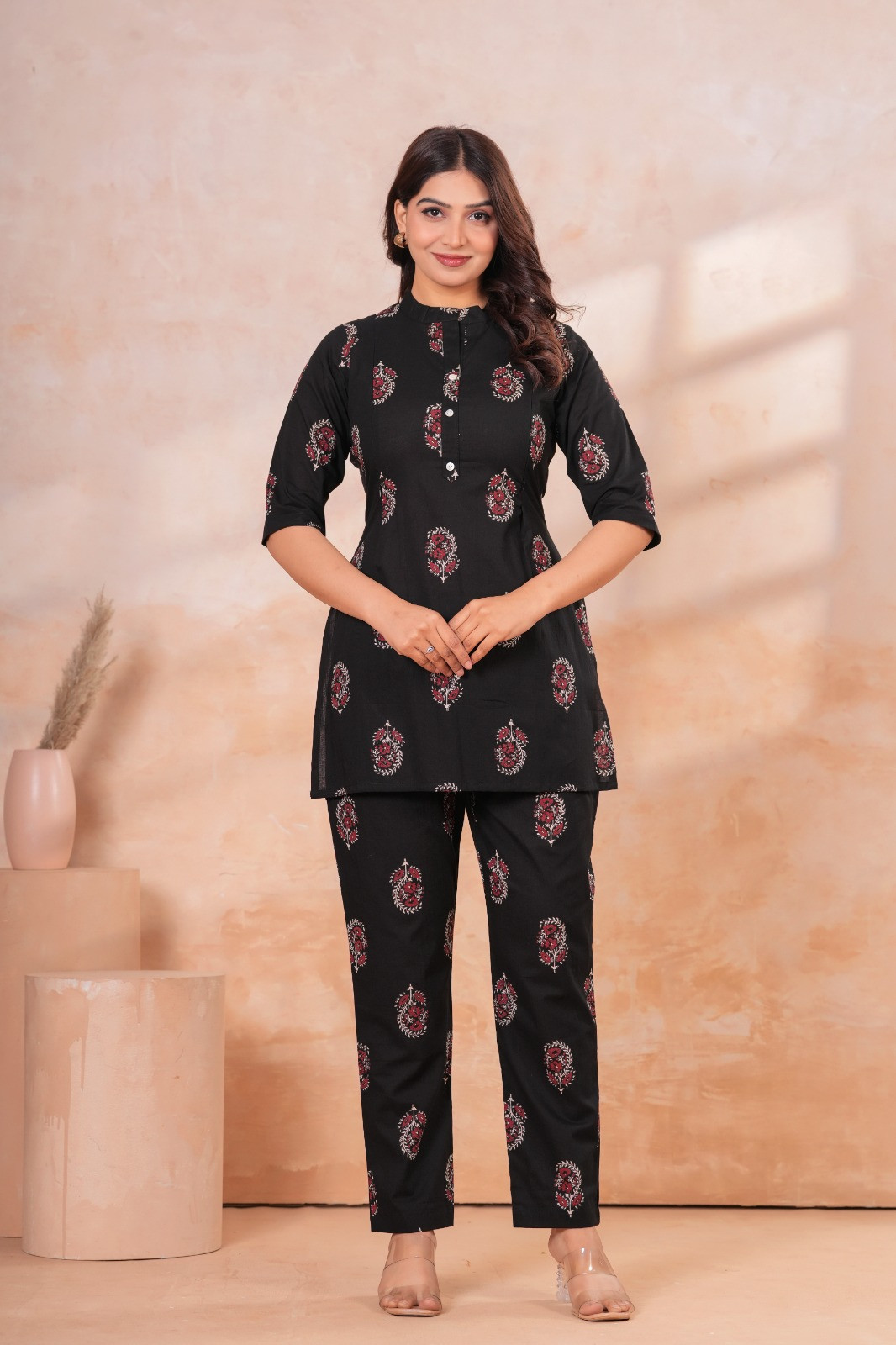 Black Floral Maternity & Feeding Kurta Pant Co-Ord Set