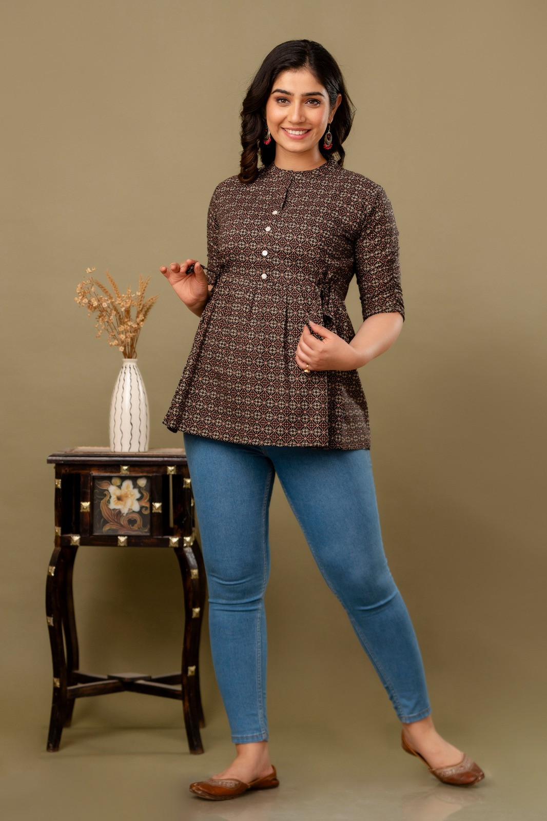 Black White Pure Cotton Printed Womens Top