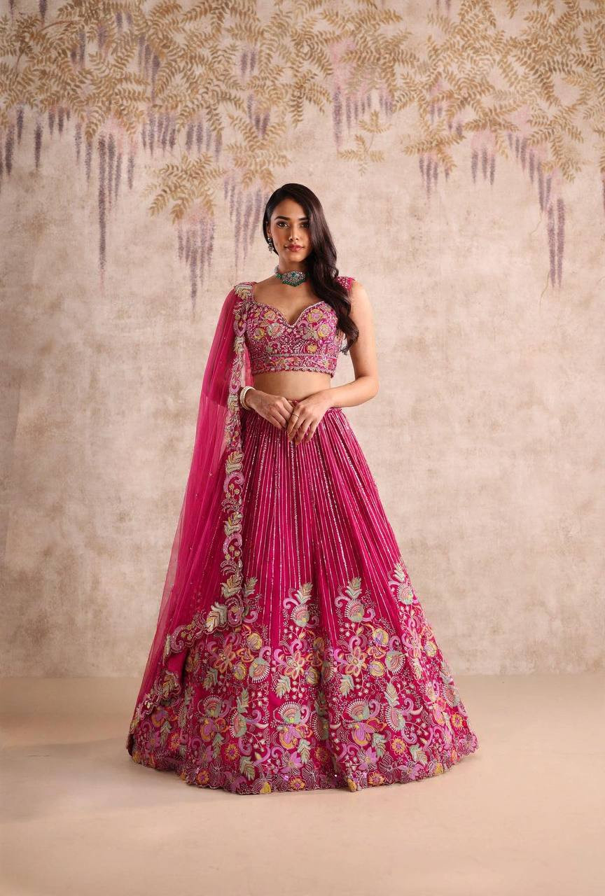 Premium Barfi Silk Designer Lehenga Set | 4 Meter Flared Coding Sequins Embroidery Work | Semi-Stitched Lehenga with Blouse & Dupatta