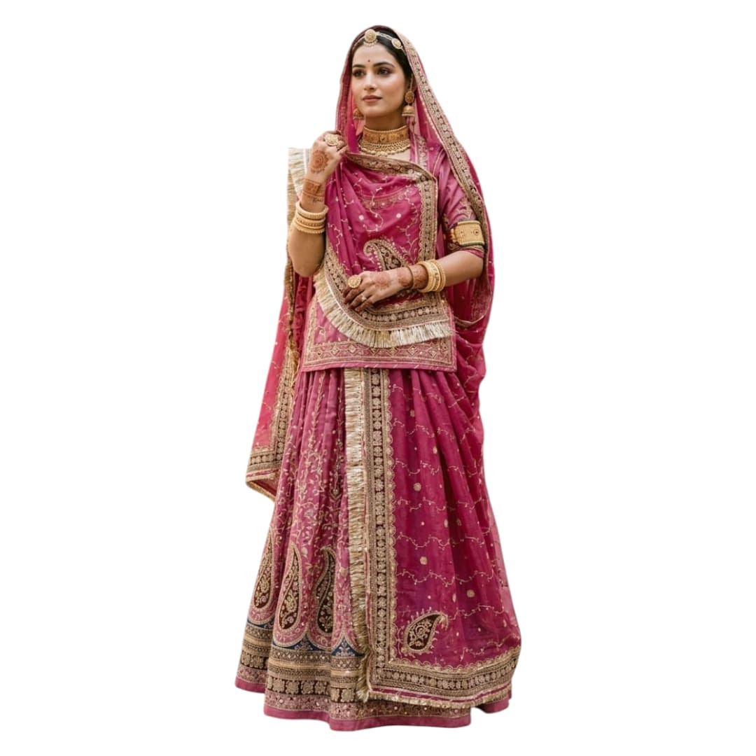 Designer 14 Kali 3.50 MTR Gher Flared Poshak with Heavy Velvet Border & Pure Odhani