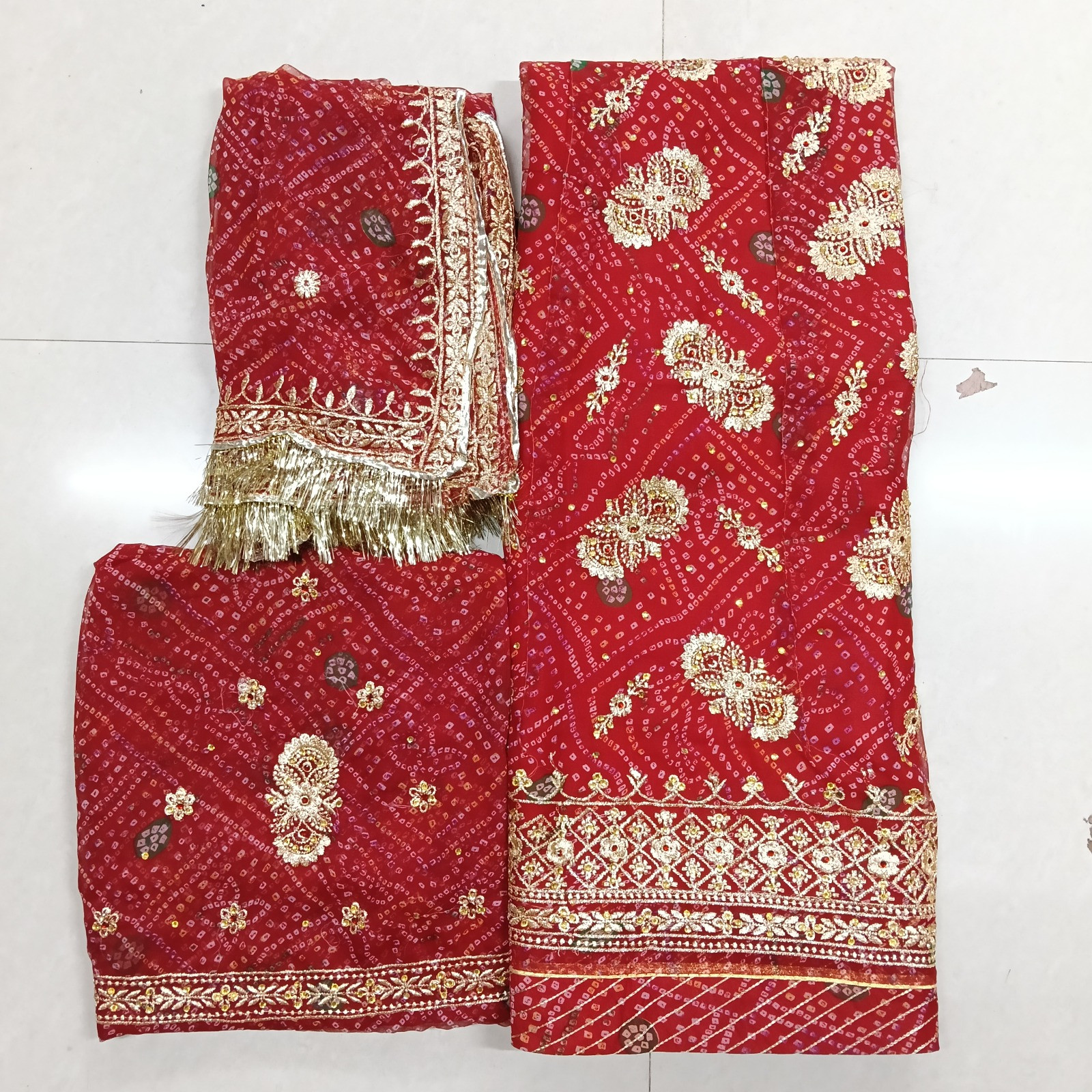 Designer Heavy Bhandej Poshak with Stone & Fancy Kundan Work
