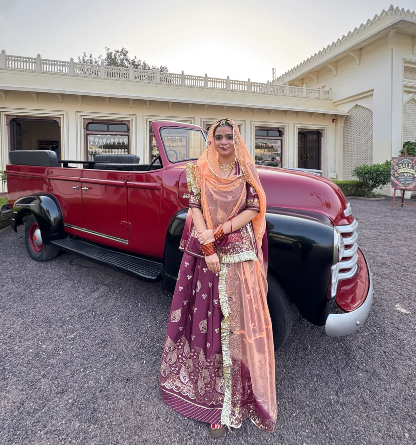 Rajwadi Roop Satin Suit Rajputi Poshak With Hamrahi Odhna