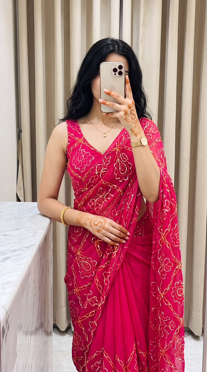 Pure Georgette Rajwadi Saree with Elegant Sequence Work