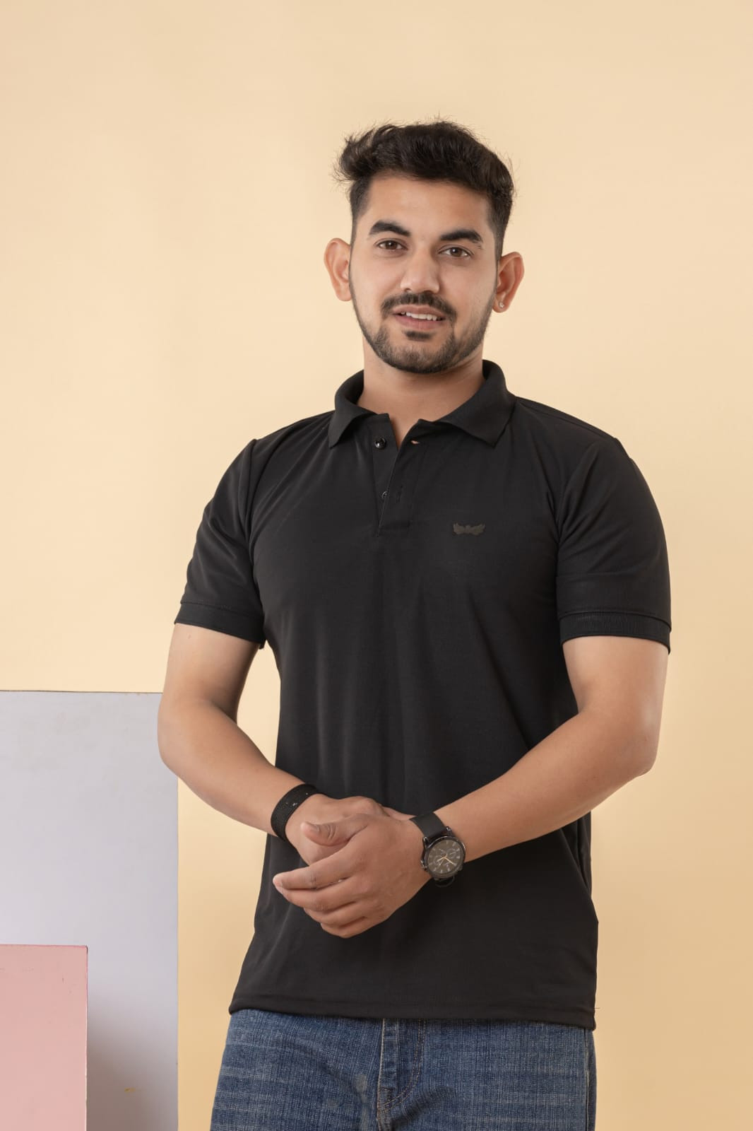 Sky of Stars Men's Solid Black Polo T-Shirt
