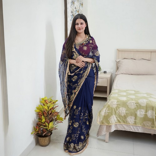 Premium Royal Georgette Darbari Saree - Authentic Indian Ethnic Wear