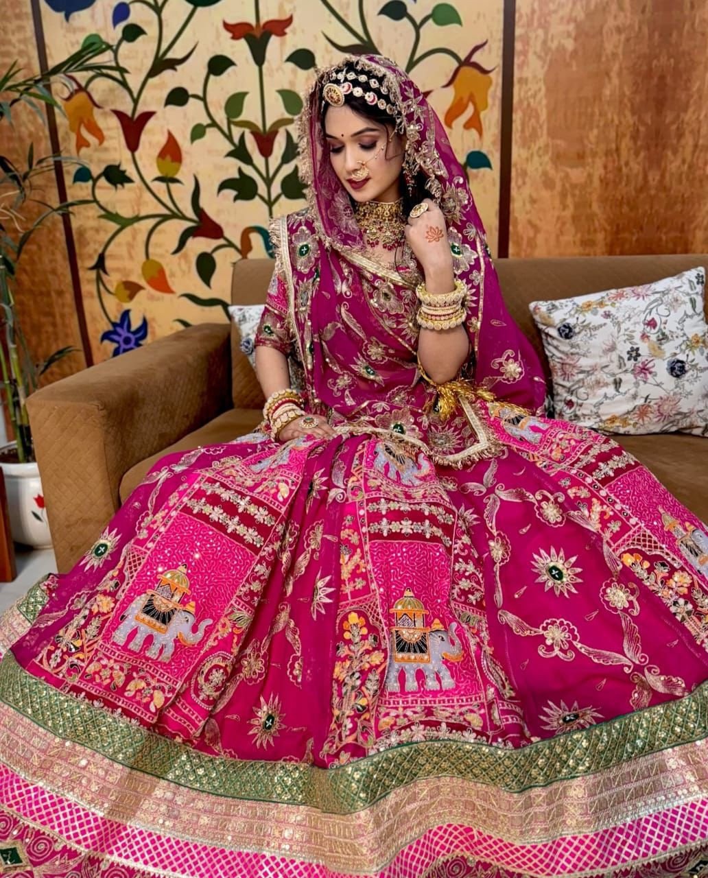 Rani Gorgette 6 Mtr Lehanga Flayer Rajputi Poshak