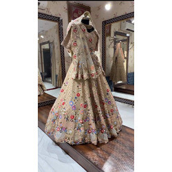 Organza Silk 3-Meter Flare Lehenga with Sequins Embroidered Cutwork, Cancan & Canvas Patta – Semi Stitched