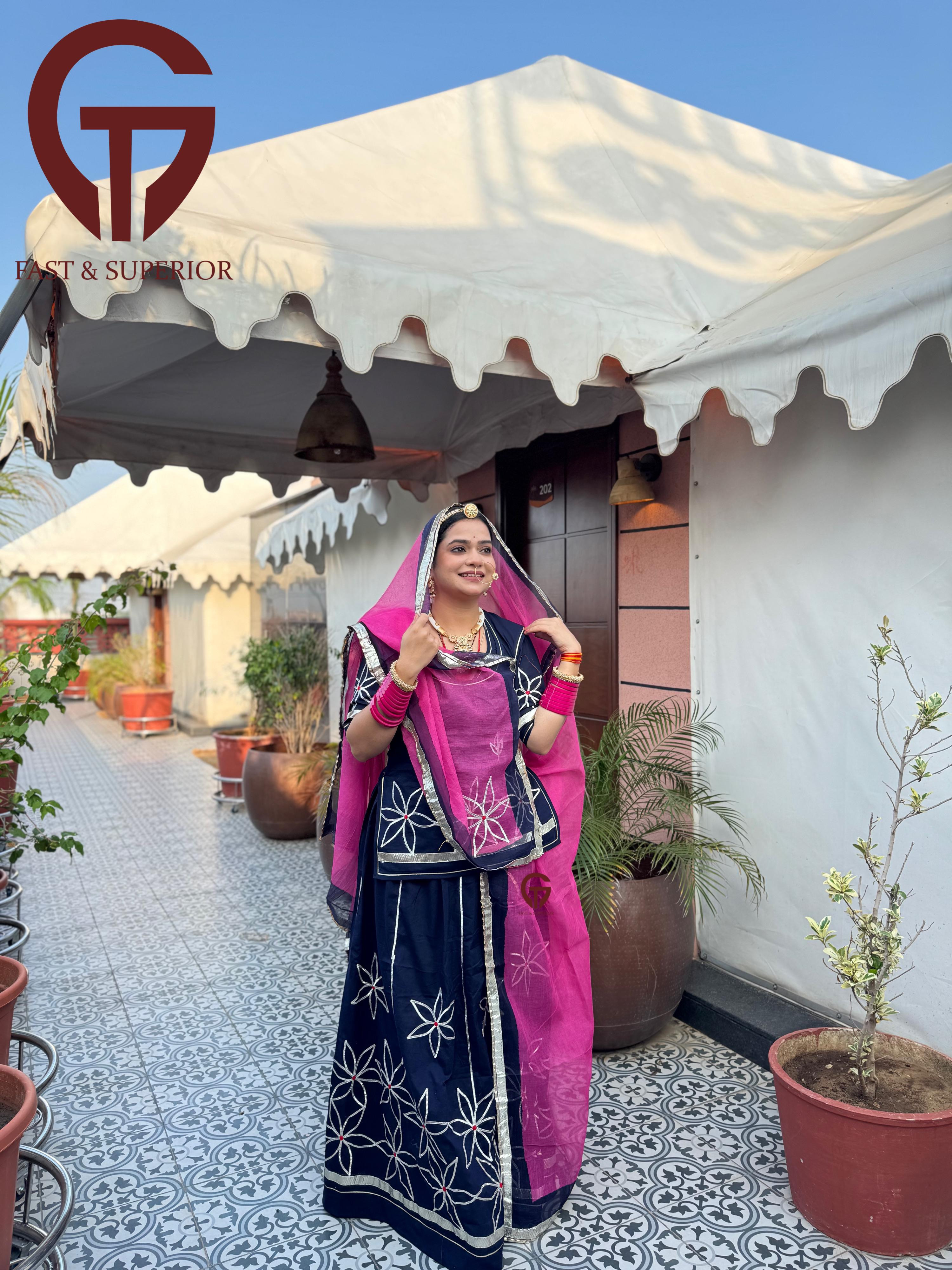 Pink With Wine Coloured Cotton With Gota Sikkiya Rajputi Poshak