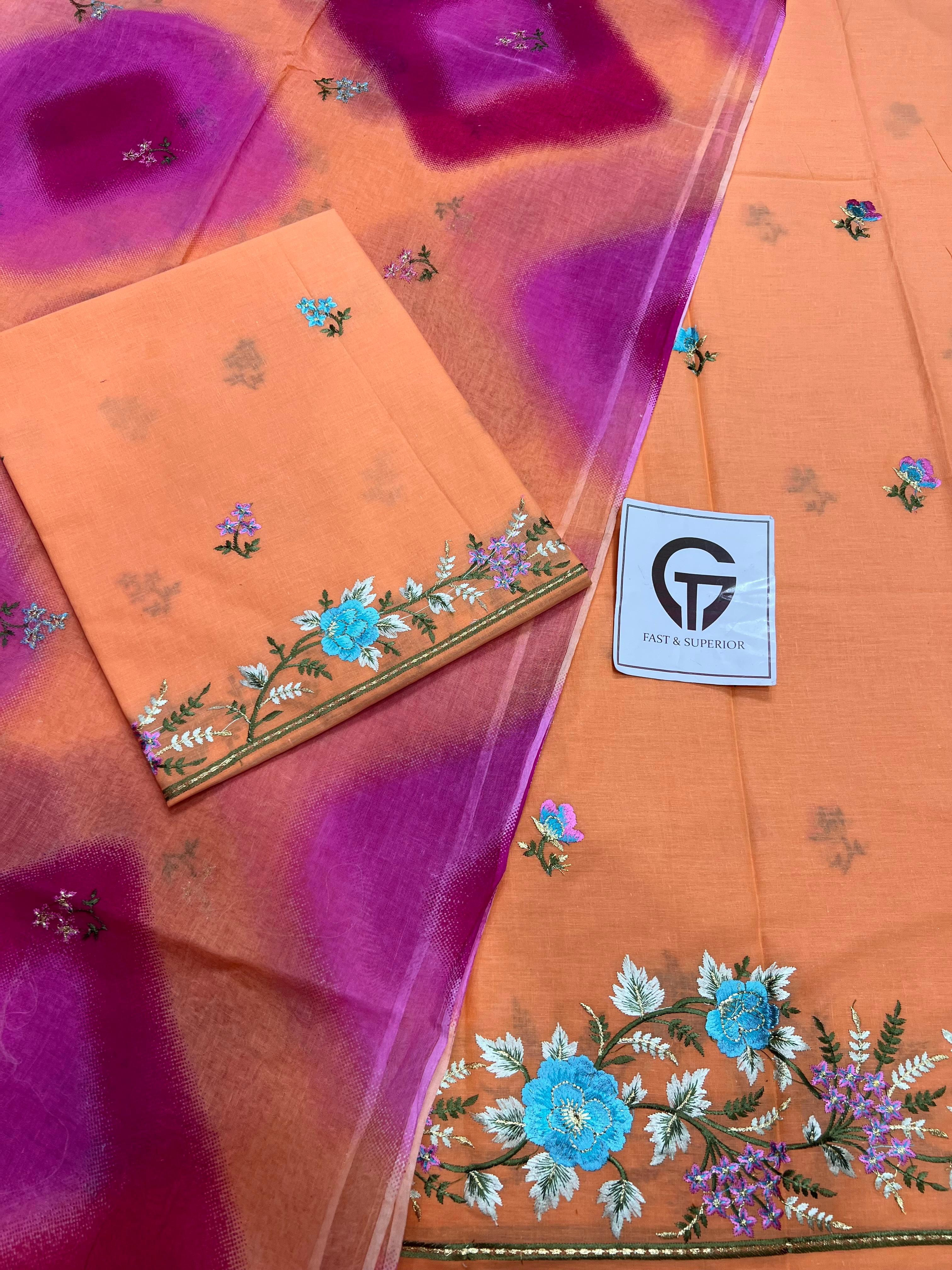 High Quality Cotton Saded With Kasab Resam Tara Rajputi Suit