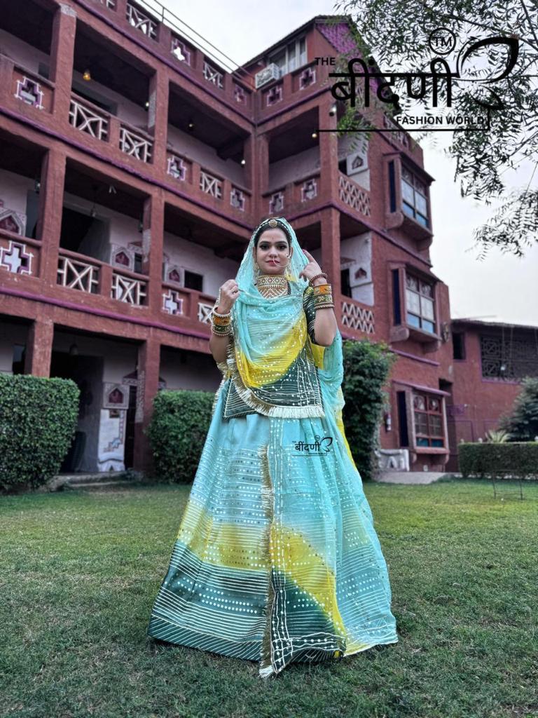 Indian Fastival Organza Tricoloured With Jaal Boder Rajputi Suit