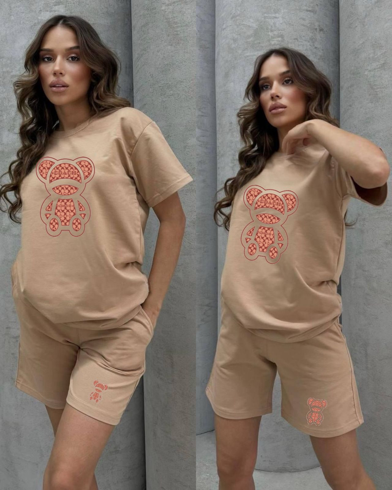 Premium Cotton Summer Co-Ord Set with Teddy Print | Casual T-Shirt & Shorts Set for Women