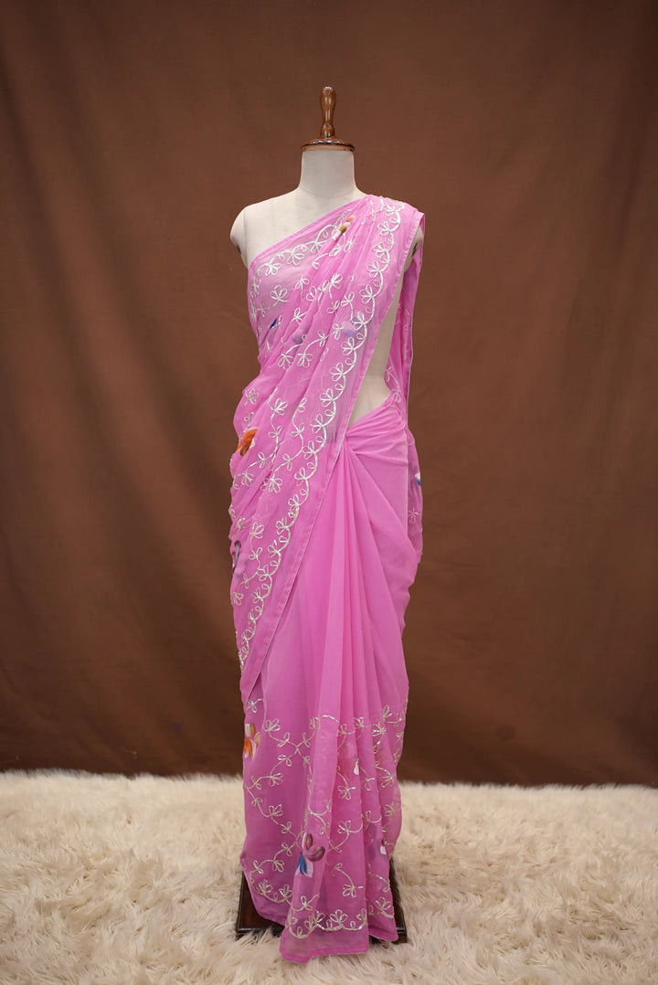 Kacchi Gota Patti Work Chiffon Rajputi Saree with Jaal Pattern & Blouse